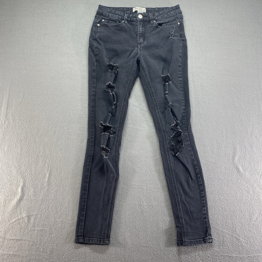 Mudd Skinny Jeans Junior Womens 7 Black‎ FLX Stretch Distressed High Rise Denim